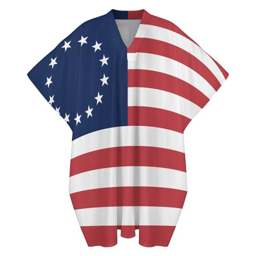 Betsy Ross Flag U.S.A Men's Kaftan Thobe V-Neck Long Gown Loose Robe - size: Small