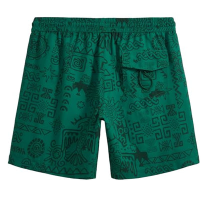 maamgic Mens Swim Trunks - Mens Bathing Suit with Compression Liner 7 Inch Quick Dry Fshion Stretch Zipper Pockets Swimwear - color: Red Green-white, size: X-Large