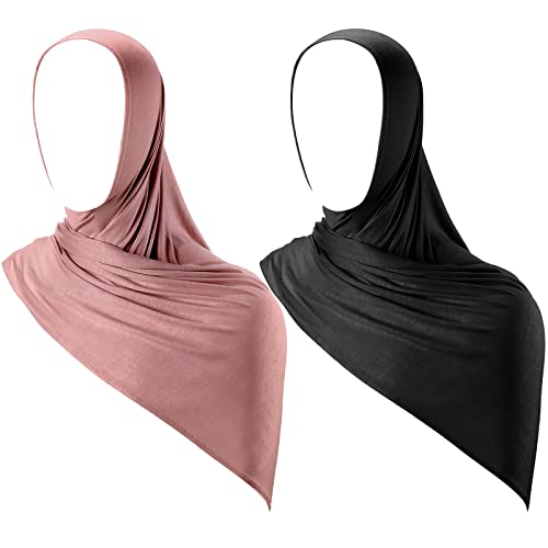 Handepo 2 Pcs Instant Hijab Jersey Hijab for Women Muslim Head Scarf Soft Lightweight Long Stretch Scarf Shawl Wrap - color: Black, Pink