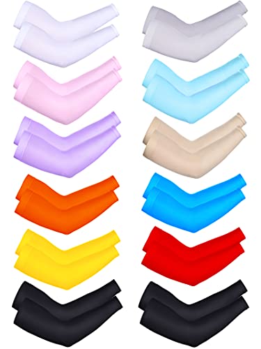 Bememo Unisex UV Protection Sleeves Long Arm Sleeves for Women Cooling Arm Cover for Outdoor(Black,12 Pairs) - color: Solid Colors