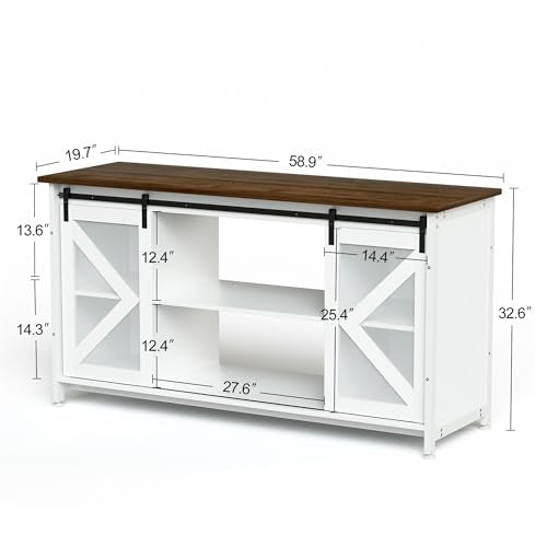 HRVEOCEI 80 Gallon Fish Tank Stand with Sliding Doors, Farmhouse Aquarium Stand with Storage Cabinet, Heavy Duty Fish Tank Table for Turtle Tanks Reptile, Adjustable Feets, 1000 LBS Capacity (White) - color: White