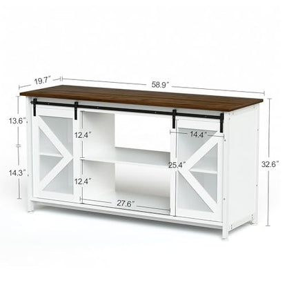 HRVEOCEI 80 Gallon Fish Tank Stand with Sliding Doors, Farmhouse Aquarium Stand with Storage Cabinet, Heavy Duty Fish Tank Table for Turtle Tanks Reptile, Adjustable Feets, 1000 LBS Capacity (White) - color: White