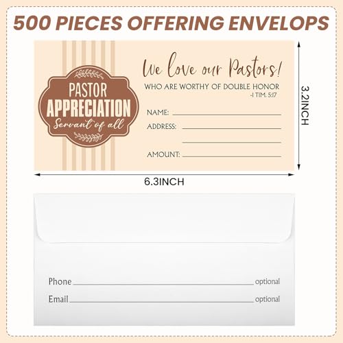 Woanger 500 Count Offering Envelopes Pastor Appreciation Cards for Bill Size Checks and Cash Tithes and Offering - style: Pastor