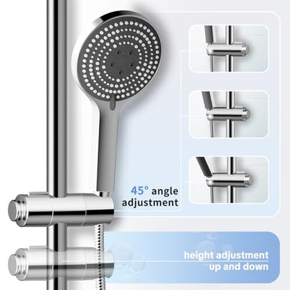 OFFO Shower Head Holder, Adjustable 0.75-1 inch Hand Held Shower Head Holder for Slide Bar, 45 Degree Rotation Shower Sprayer Holder with Hanging Design, Chrome - style: Chrome with Hanging Design