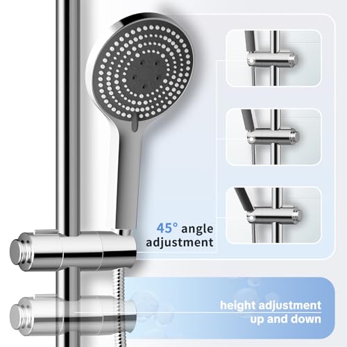 OFFO Shower Head Holder, Adjustable 0.75-1 inch Hand Held Shower Head Holder for Slide Bar, 45 Degree Rotation Shower Sprayer Holder with Hanging Design, Chrome - style: Chrome with Hanging Design