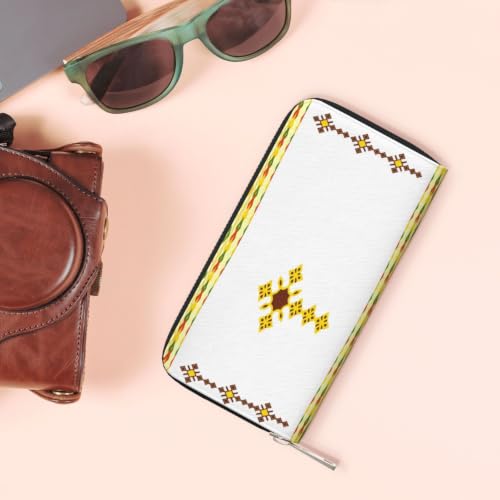 Ethiopian Cross PU Leather Long Wallet for Women Men, Zipper Clutch Wallet RFID Card Holder Organizer - color: Ethiopian Cross1