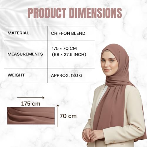 NOOR Chiffon Hijab Set for Women - Pack of 5 Lightweight Non-Slip Scarves, Premium Breathable Fabric, Gift-Ready Packaging - color: Mix Colors 13