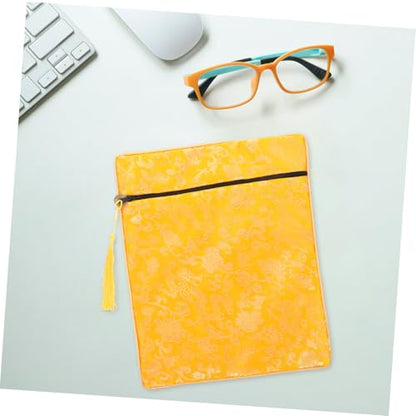 Didiseaon Silk Crafted Bible Bag Buddhist Religious Texts Holder Quran Cover Case Book Wrapping Cloth 20x25cm Yellow Prayer Bag