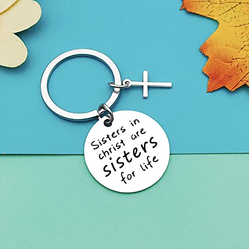 Dabihu Christian Gift Keychain Religious Gift Bible Verse Keyring Baptism Christmas Easter Birthday First Communion Gift - color: Silver Keychain for Sisters in Christ Are Sisters for Life