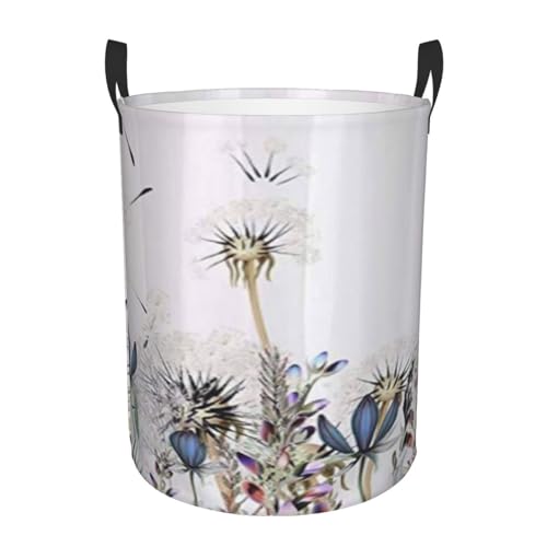 Botanical Dandelions And Lavender Round Waterproof Oxford Cloth Laundry Basket Multi-Purpose Storage Basket Toys Books Clothes Storage Basket - color: Black 1