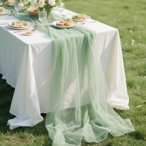 Sage Gauze Table Runner 10ft Rustic Cheese Cloth Table Runner Boho Style Decorations for Romantic Date Wedding Party Baby Shower Photography Decoration - color: Sage, size: 10 ft × 1 pc