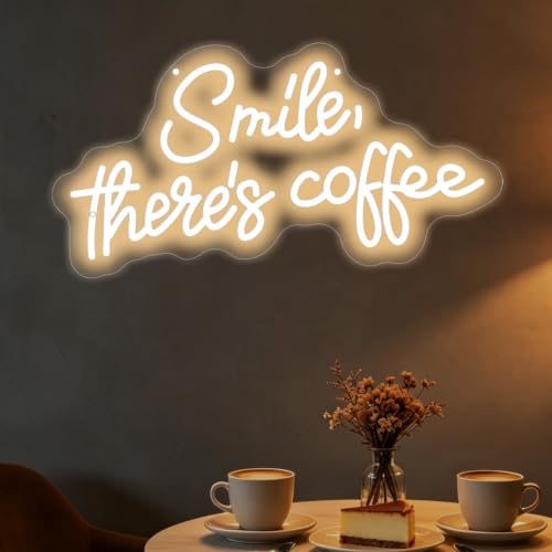 Smile There's Coffee Neon Sign Station Kitchen Wall Decor-17.7" x 9.3" - color: Smile Coffee