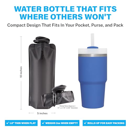 Vapur Collapsible Water Bottle with Carabiner - 23oz (0.7L) - Blackout - color: Blackout