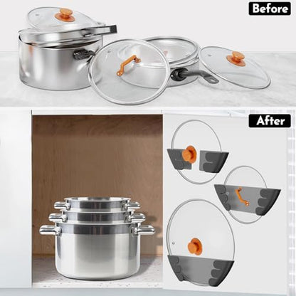 Universal Adjustable Pot Lid Holder Organizer for Cabinet - Upgraded Patented Niceyos 8 Pack Pan Lids Organizers Inside Cabinet Door Wall Mount Pots Top Rack for Kitchen Cupboard Fit 6" to 13" (Black) - size: 8Pack-Black