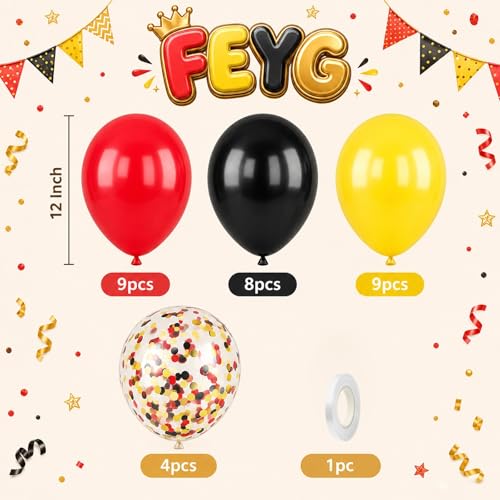 Red Yellow Black Balloons 12 Inch Red Black Yellow Latex Balloons - color: Red Yellow, size: 30PC