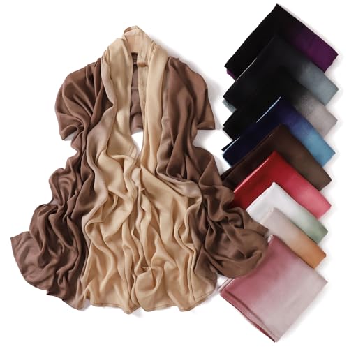 Premium Ombre Viscose Hijab Scarf for Women Muslim Lightweight Gradient Color Shade Hair Wraps Long Hijabs Scarves - color: Blue
