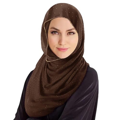 Hijab Scarf for Women Soft Chiffon Rhinestone Long Scarf Shawl Fashion Muslim Hijab Head Wrap Scarves - color: Coffee