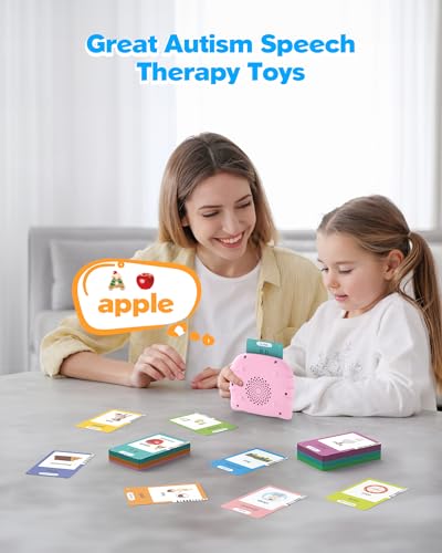 Airbition Bilingual Pink Spanish and English Talking Flash Cards, Pocket Speech Therapy Toy with 510 Words, Montessori Language Learning Toy, Children's Sensory Learning Kits - style: 510 Words English & Spanish Pink