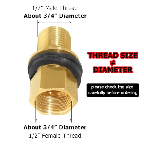 Hooshing Brass Bulkhead Fitting 1/2“ Male x 1/2" Female Thread Water Tank Connector for Rain Barrels, Aquariums, Tubs, Pools - size: 1/2 Inch