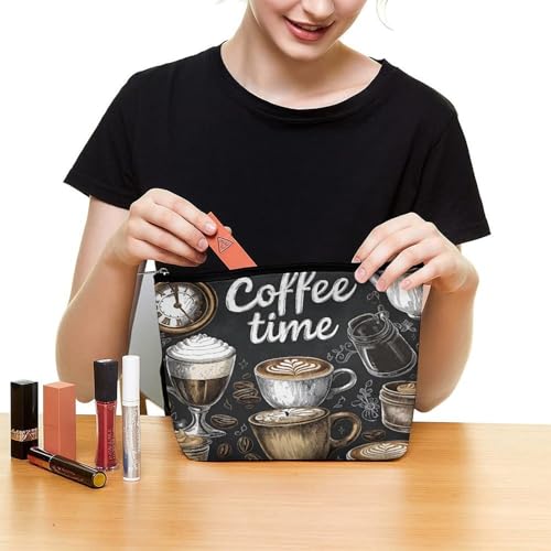 Coffee Time Makeup Bag, Travel Toiletry Organizer, Cosmetic Pouch for Women, Birthday Presents for Mom Girls Women Sisters - color: Coffee Time