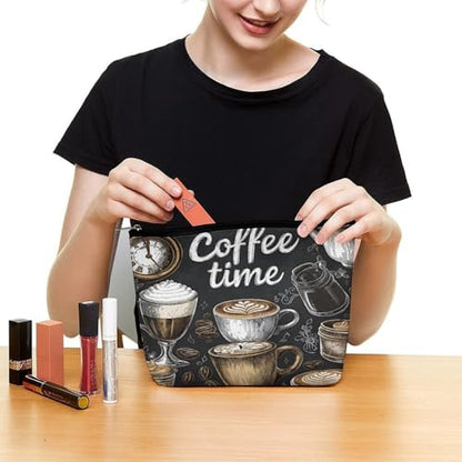 Coffee Time Makeup Bag, Travel Toiletry Organizer, Cosmetic Pouch for Women, Birthday Presents for Mom Girls Women Sisters - color: Coffee Time