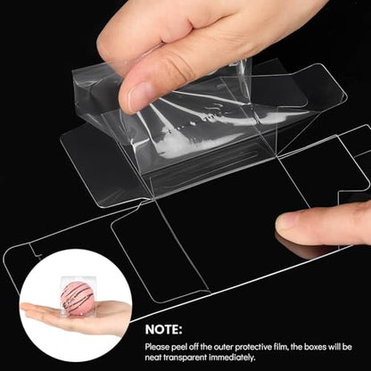 100 Pack 2x2x2 Inches Clear Favor Boxes with Ribbons, Mini Transparent Cube Treat Boxes for Candy & Chocolate Bomb, Plastic Individual Macaron Packaging Box for 2 - color: 2x2x2 Inch