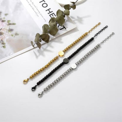 Aroncent Allah Stainless Steel Bracelet: Black Beaded Chain Islamic Jewelry - Ramadan Eid Gift for Men and Women - color: black
