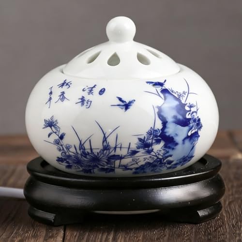 Electric Resin Burner with Timer, Ceramic Electric Incense Burner, Burner Censer 110V for Home Porch, Patio, Garden, Office, Yoga, Living Room, Meditation Room (White) - color: White