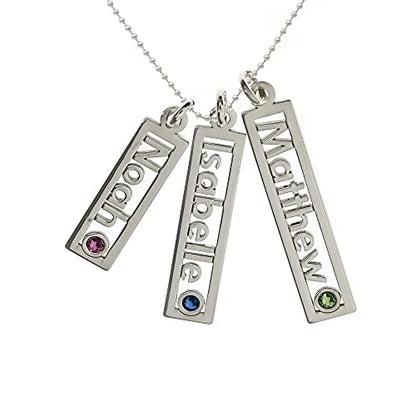 AJ's Collection Personalized Rectangle Triple Open Name Sterling Silver Necklace With Birthstone Setting, Customize a Name Charm, Sterling Silver Cable Chain, Gift For All, Makes Great Birthday Gift - style: 20" Ball Chain