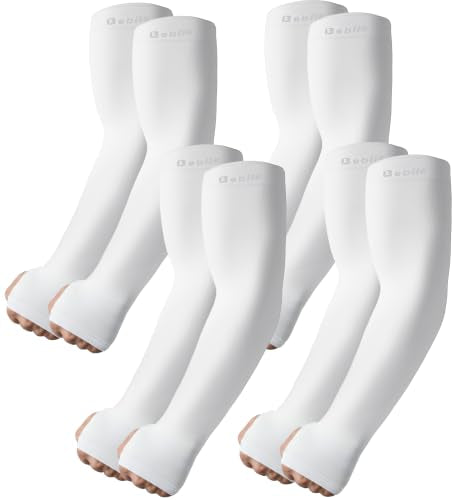 Bebila Arm Sleeves with Thumb Hole for Men Women, Sun Protection UV Cooling Sleeves Outdoor - color: White, size: Medium