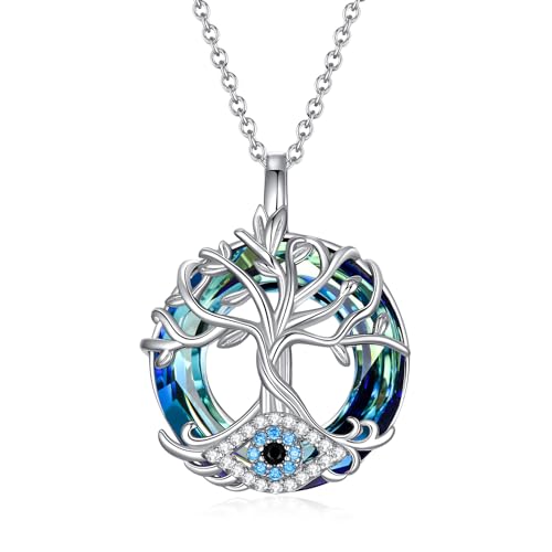 WINNICACA Sterling Silver Evil Eye Necklace Protection Crystal Pendant for Women Good Luck Vintage Evil Eye Pendant Jewelry Birthday Gifts for Women Friend Female - style: C01-Tree of Life·Evil Eye -Blue Crystal