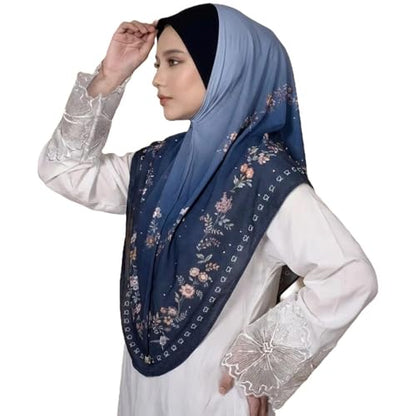 Instant Hijab For Women Ready To Wear Printed Floral Ombre Hijabs Islamic Abaya Turban Muslim Slip-On Khimar Hijab - color: 6# Navy