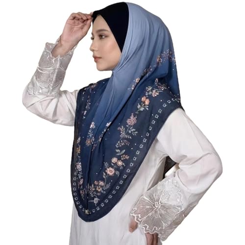 Instant Hijab For Women Ready To Wear Printed Ombre Hijabs Khimar - color: 6# Navy