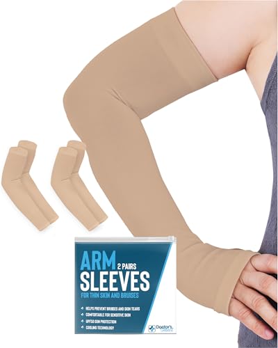 Doctor's Select Arm Protectors for Thin Skin and Bruising for Women and Men - 2 Pairs UPF 50 Sun Protection and Cooling - color: Beige, size: Large