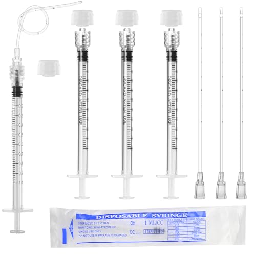 1ml Luer Lock Syringe with Cap and Soft Plastic Tube, Individually Wrapped 10 Pack, Suitable for Pet Liquids Feeding - size: 1ml - 2.0mm Tube