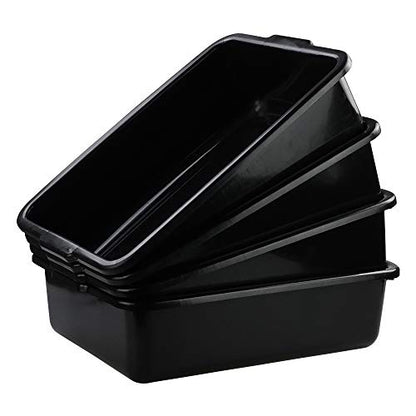 4-Pack Large Plastic Bus Box, 23 L Commercial Tote Box, Black | Sturdy Plastic Construction, Built-In Carrying Handles, Commercial Bus Tub Ideal for Restaurant, Kitchen & Commercial - size: 23 L