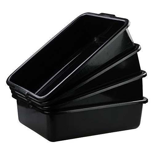 4-Pack Large Plastic Bus Box, 23 L Commercial Tote Box, Black | Sturdy Plastic Construction, Built-In Carrying Handles, Commercial Bus Tub Ideal for Restaurant, Kitchen & Commercial - size: 23 L