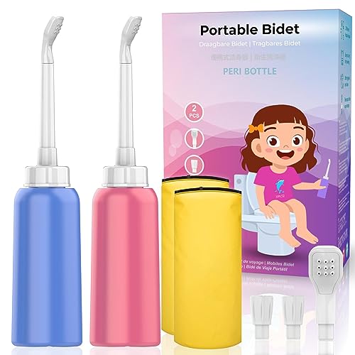 2PCS-Pack Portable Bidet 500ml for Travel Bidet Bottle with 2 Nozzle + Scalable Pipe + Storage Bag ,Peri Bottle for Postpartum Essentials