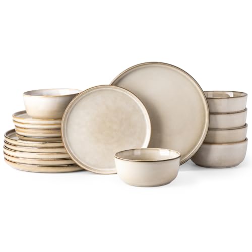 GBHOME Dinnerware Sets for 6, 18 Pieces Ceramic Plates and Bowls Set - color: Cappuccino, size: Service for 6(18Pcs)