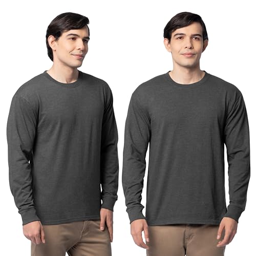 Fruit of the Loom Men's Eversoft Cotton Long Sleeve T-Shirts, 2 Pack - color: Long Sleeve - Black Heather, size: Small