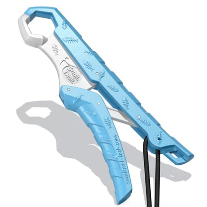 7.5'' Floating Fish Gripper, Fishing Grabber | Catfish Mouth Pliers, Caught Bass Holder, Fish Scale Hook Clamp, Saltwater Lip Grip Tool with Lanyard, Gifts for Men - color: Blue-white