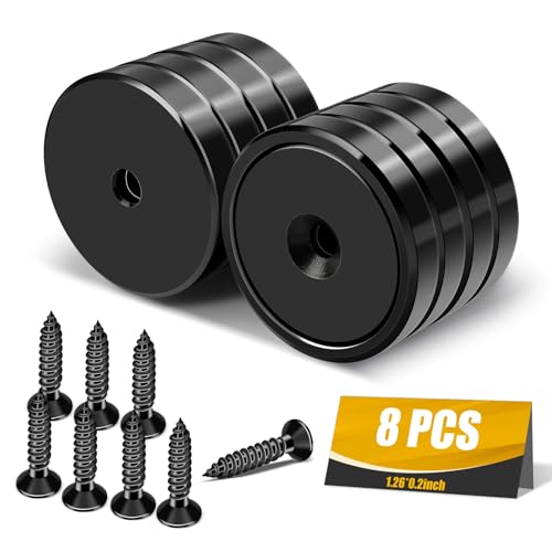 E BAVITE Strong Neodymium Magnets with Screws Black, 8 Pack | 110 Lbs Rare Earth Magnets with Heavy Duty, Cup Magnet with Countersunk Hole and Stainless Screws for Kitchen, Craft, Office - color: Black, size: 32mm-8P
