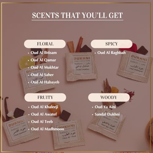 Oud Bakhoor Variety Box with Burner & Refill Box by Dukhni | Set of 2 | Authentic Arabic Bakhoor Incense | Gift Set & Starter Kit | Luxurious Long-Lasting Assorted Fragrances