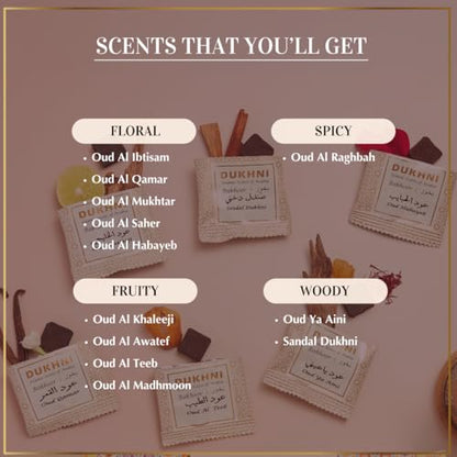 Oud Bakhoor Variety Box with Burner & Refill Box by Dukhni | Set of 2 | Authentic Arabic Bakhoor Incense | Gift Set & Starter Kit | Luxurious Long-Lasting Assorted Fragrances