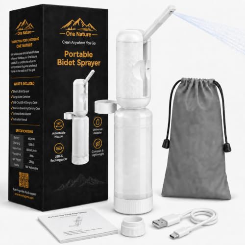 Travel Bidet, Portable Bidet Sprayer ONE NATURE 500mL/m IPX6 Waterproof Electric High Pressure Handheld Bidet Sprayer USB-C Rechargeable for Women Men Baby Bidet Peri Bottle Postpartum Clean - color: Grey