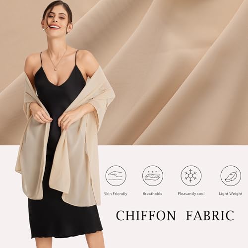 Shawls and Wraps for Evening Dresses Sheer Chiffon Women Elegant Soft Silky Wraps Wedding Bridal Scarf - color: Champagne（beige）, size: 79*26‘’