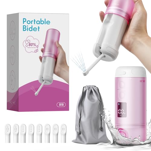 Portable Bidet - Peri Bottle Postpartum, 5 Pressure Modes, 8 Nozzles, 250ml Tank, 2000mAh Battery, USB Rechargeable, Storage Bag (White)
