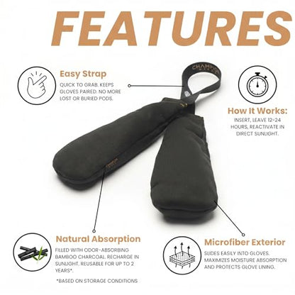 Deodorizer Inserts for Boxing Gloves, Hockey Equipment, Gym Bags & Sports Gear – Bamboo Charcoal Odor Absorber & Moisture Absorber – Reusable Dual-Pouch Insert (Lemon Fresh)