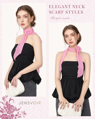Chiffon Scarf for Women, Removable Flower Neck Scarf Light Soft Fashion Rose Scarves Versatile Headband or Hair Band - color: Pink