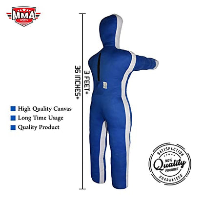 Kids Grappling Standing Dummy - Unfilled – Wrestling, Jiu-Jitsu, MMA Training Dummy with Moveable Arms and Legs – Durable Polyester Fabric - color: Blue-Stand, size: 3 ft-36 Inch